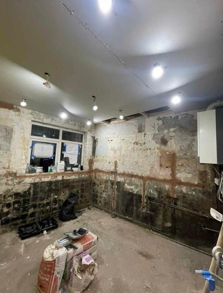 Full strip-out to brick, first fix pipework exposed