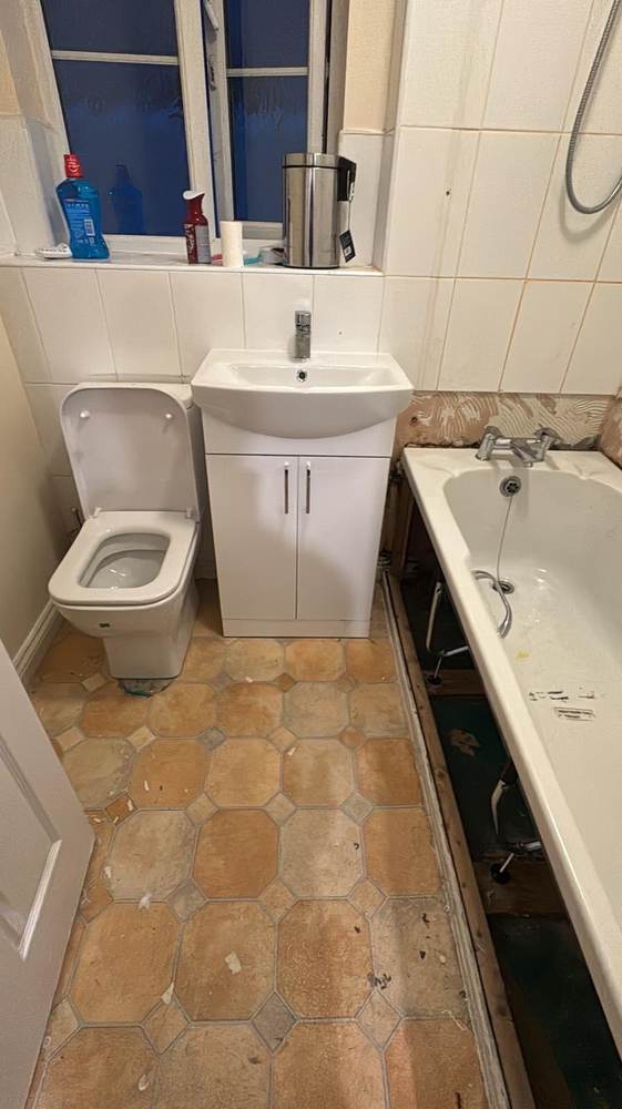 New sanitaryware fitted, retiling underway